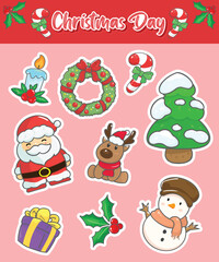 Cute set of Christmas Day sticker collection. Vector illustration of Christmas elements.