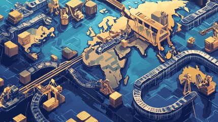 Obraz premium Global Cargo Transportation System Network Illustration