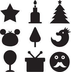 A black Halloween celebration vector icon set collection with pumpkin, cat, and ghost symbols for holiday design