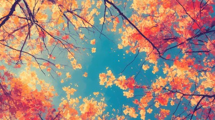 Fototapeta premium Autumnal Tree Branches Displaying Vivid Orange And Yellow Leaves