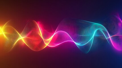 Obraz premium Vibrantly curving digital art flowing across a dark background. AI Generated