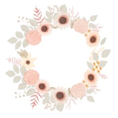 watercolour flower with circle o frame for printing, texture, fabric, invatation, wedding, coverlatter, cover wadding, wedding invitation