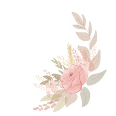 watercolour flower with circle o frame for printing, texture, fabric, invatation, wedding, coverlatter, cover wadding, wedding invitation