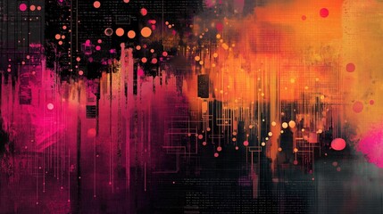 Fototapeta premium Abstract digital matrix in dark hues, with cascading data points and algorithmic patterns illustrating the complexity of big data