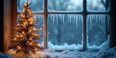 Winter Holiday Decorated Window