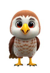 Fototapeta premium 3D Chibi Hawk Flashcards Clipart. Suitable for animal flashcard, alphabet flashcards, Montessori Flashcards. Isolated on white background
