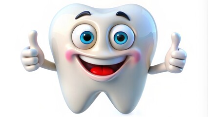 3D Cartoon Tooth Character Thumbs Up - Happy Dental Mascot  Image