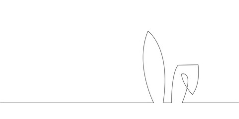 Continuous one line drawing of Easter Bunny ears. Cute rabbit silhouette with ears in simple linear style for spring design greeting card and web banner.