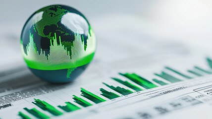 globe on financial newspaper with stock market data