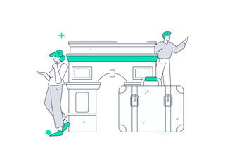 Holiday travel travel characters internet background vector hand drawn illustration
