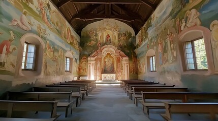 Obraz premium Vibrant painted church interior photo wide shot.. AI Generated