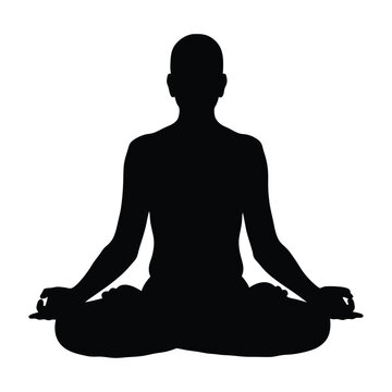 A person meditating in a lotus position vector silhouette illustration isolated on a white background