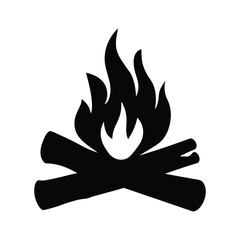 Campfire with flickering flames black and white silhouette