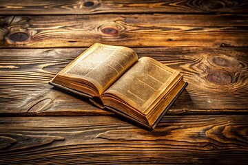 Obraz premium Antique Book Bird's Eye View - Wooden Table, Vintage Pages, Open Book, Aged Paper, Library, History, Reading, Knowledge