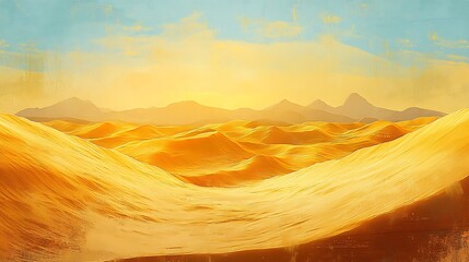 Naklejka premium Golden Hour Desert Landscape: A Digital Painting. AI Generated