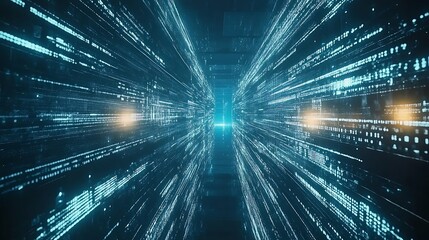 Obraz premium Data Stream Tunnel: A 3D Render of Cyberspace. AI Generated