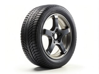 Black Plastic Wheel with Tire, Isolated, Medium Shot, Automotive Part, Spare Tire, Rubber Wheel