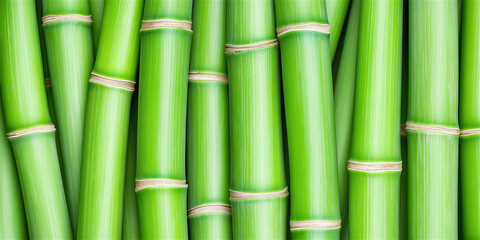 Fototapeta premium Vivid green bamboo stalks standing vertically in a close-up shot, highlighting natural textures, eco-friendly concepts, and a serene atmosphere.