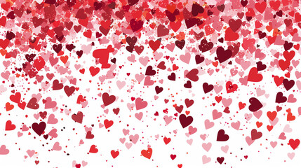 Falling red and pink hearts on white background