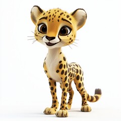 Cute Cheetah Cub 3D Cartoon Character Illustration