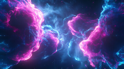 Fototapeta premium Cosmic Dance of Color: A mesmerizing cosmic landscape with ethereal clouds of vibrant pink and blue, swirling through a deep blue expanse, evokes a sense of wonder and celestial beauty. 