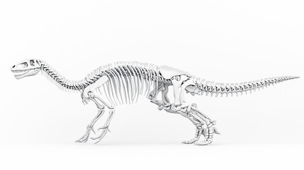 Fototapeta premium A dinosaur skeleton displayed in full, isolated on a white background for a clean and detailed view