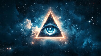 Cosmic Eye of Providence: Digital Painting in a Starry Nebula. AI Generated