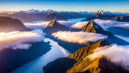 Fototapeta premium Mountains Landscape Majestic Picturesque Mist Nature Peaks Clouds Scenery