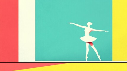 Ballet dancer gracefully poses on stage with colorful backdrop showcasing artistry and movement