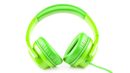 A pair of green headphones isolated on a white background, featuring a sleek design and modern style