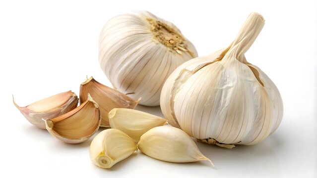 A garlic bulb with cloves isolated on a white background