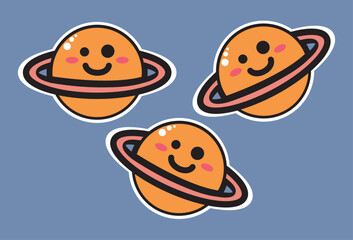 cartoon outer space planet with cute eyes. Unique design, simple, can be changed as desired