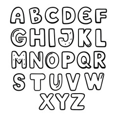 funny colorful cartoon alphabet poster featuring rounded bold letters in rainbow colors with a black outline. perfect for kids' birthday cards, baby showers, or as an educational nursery print.