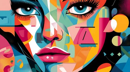 Fototapeta premium Colorful abstract portrait digital painting geometric style. AI Generated