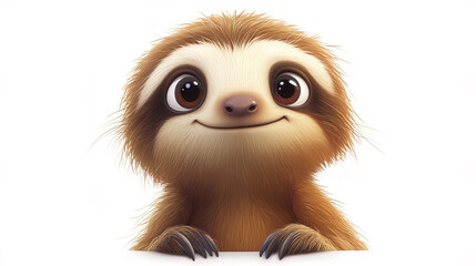 Cute sloth with big eyes and friendly expression on white background