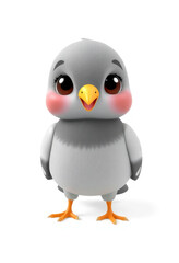 3D Chibi Pigeon Flashcards Clipart. Suitable for animal flashcard, alphabet flashcards, Montessori Flashcards. Isolated on white background