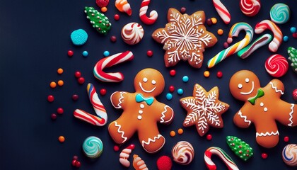 christmas gingerbread cookies on black background