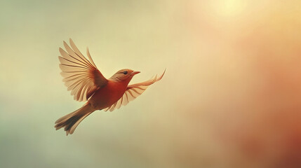 Fototapeta premium bird in flight with outstretched wings against blurred background