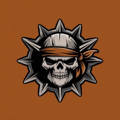 Fototapeta premium Blindfolded Skull Emblem Within Spiked Circular Frame