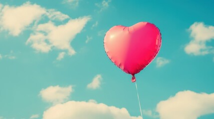 Obraz premium Heart Balloon flying on the sky over the cloud,Red helium balloon,Glossy heart with reflection foil balloon,anniversary wedding,Valentine day,Love symbol,holiday card,copy space.