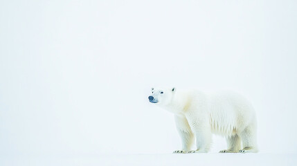 A solitary polar bear standing against a clean white background, showcasing its distinctive features and natural elegance