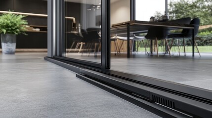 Modern sliding glass door threshold detail.