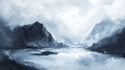 Misty mountains vividly painted in a realistic digital landscape artwork.. AI Generated