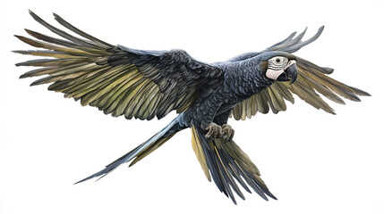 Naklejka premium vibrant macaw parrot flying gracefully with outstretched wings