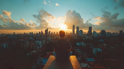 Home insulation plays a vital role in energy efficiency. A person gazes at a stunning sunset over a bustling city skyline, reflecting on the importance of comfort and warmth.
