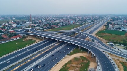 Naklejka premium Aerial View of a Modern Highway Interchange. AI Generated