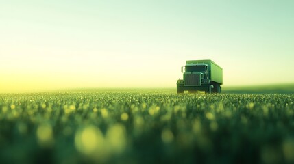 Fototapeta premium Semi-Truck in a Verdant Field at Sunrise: 3D Render. AI Generated