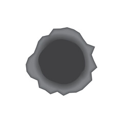 A bullet hole. The hole from the shot. A hole in the metal from a gunshot. Vector illustration isolated on a white background