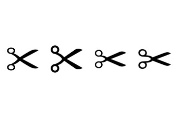 Scissors icon set. Simple silhouette of open scissors. Scissors logo icon. Stock vector illustration isolated on a white background.