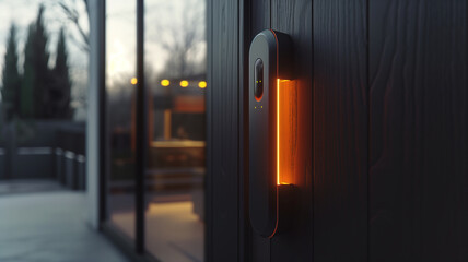This modern smart home device is installed on an exterior wall, illuminating the entrance.